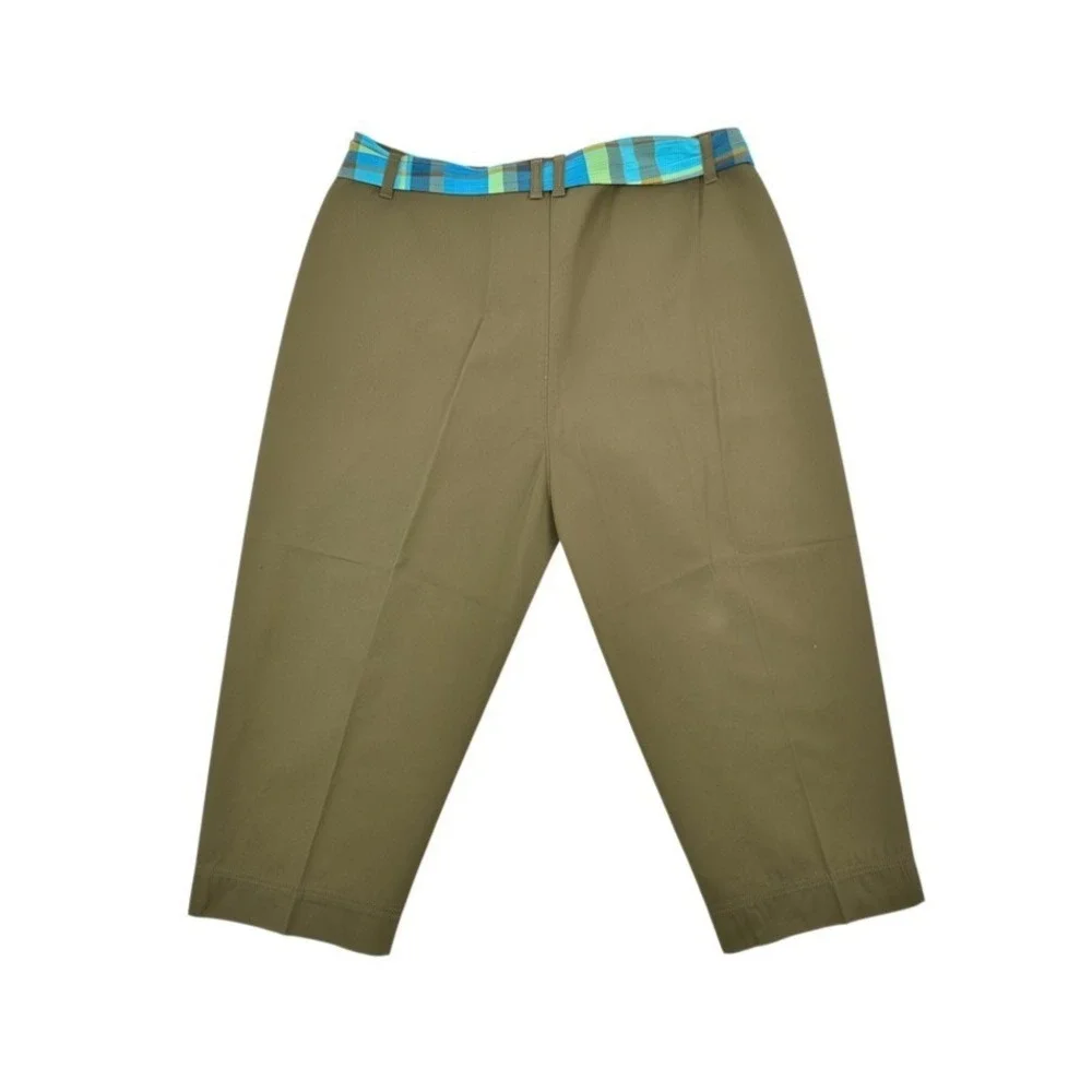 Liz Claiborne LizWear Jeans Women's Olive Capri Pants Size 16 Cropped Belted - Picture 5 of 14